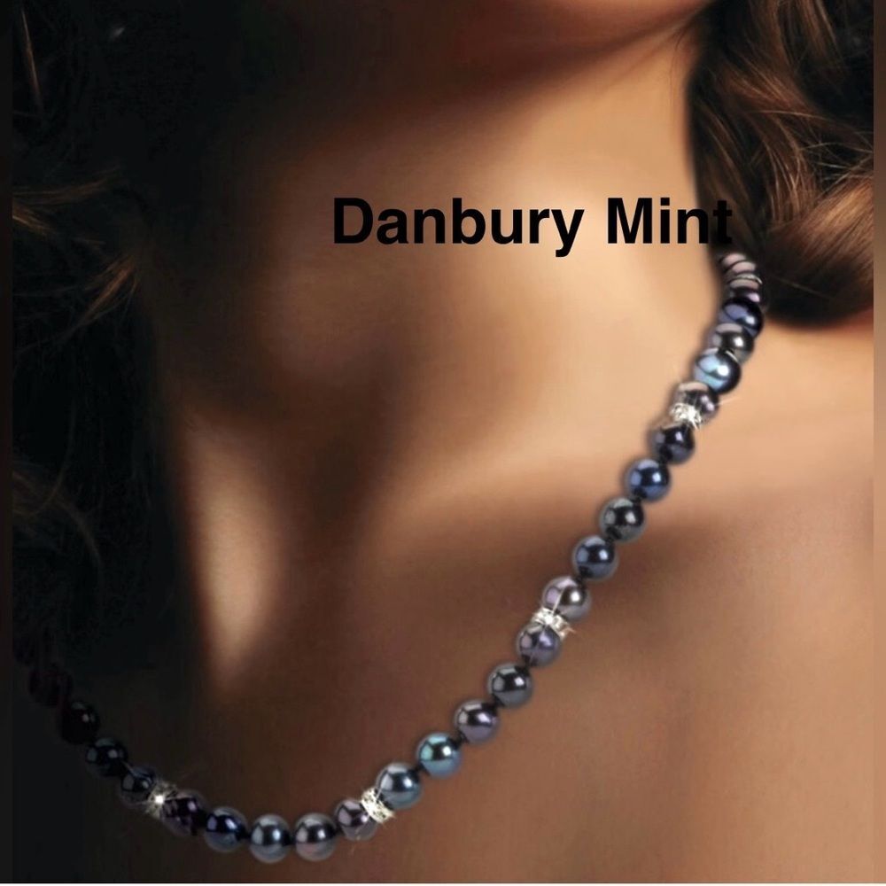 Danbury Mint Necklace Black Pearl Swarovski Crystal 925 Sterling Silver